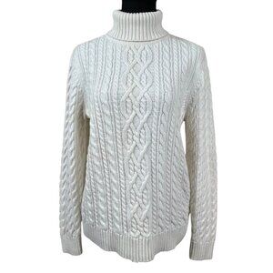 Croft & Barrow White 100% Cotton Cable Knit Turtleneck Sweater Size L